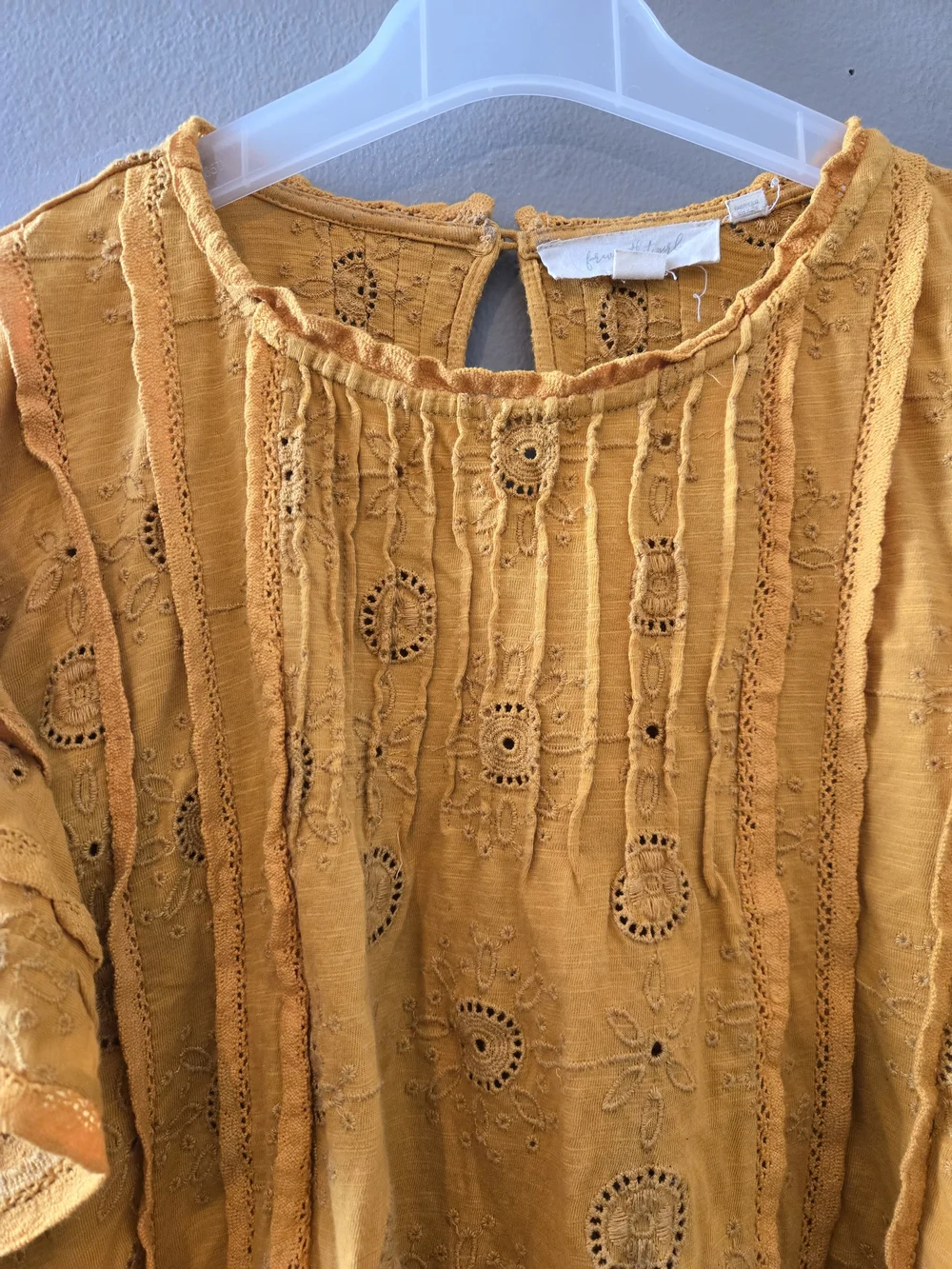 Anthropologie Boho Eyelet Pintuck Top - Mustard Yellow - Picture 3 of 4